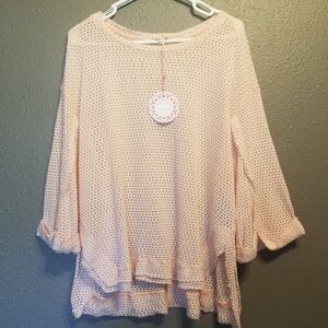 Umgee L Sweater Pink Open Knit Semi-sheer Beach Bohemian Cozy Transitional NEW